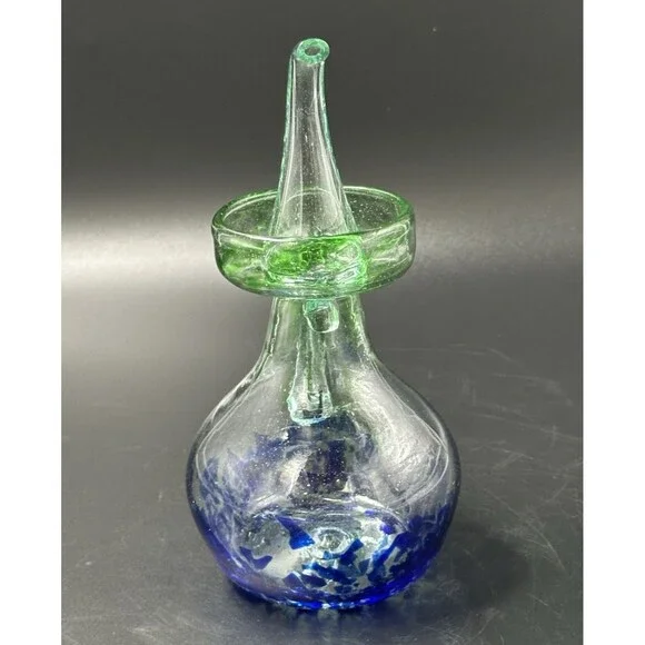Lafiore Handblown Artistic Mallorca Green and Blue Glass Oil Bottle - Picture 4 of 9